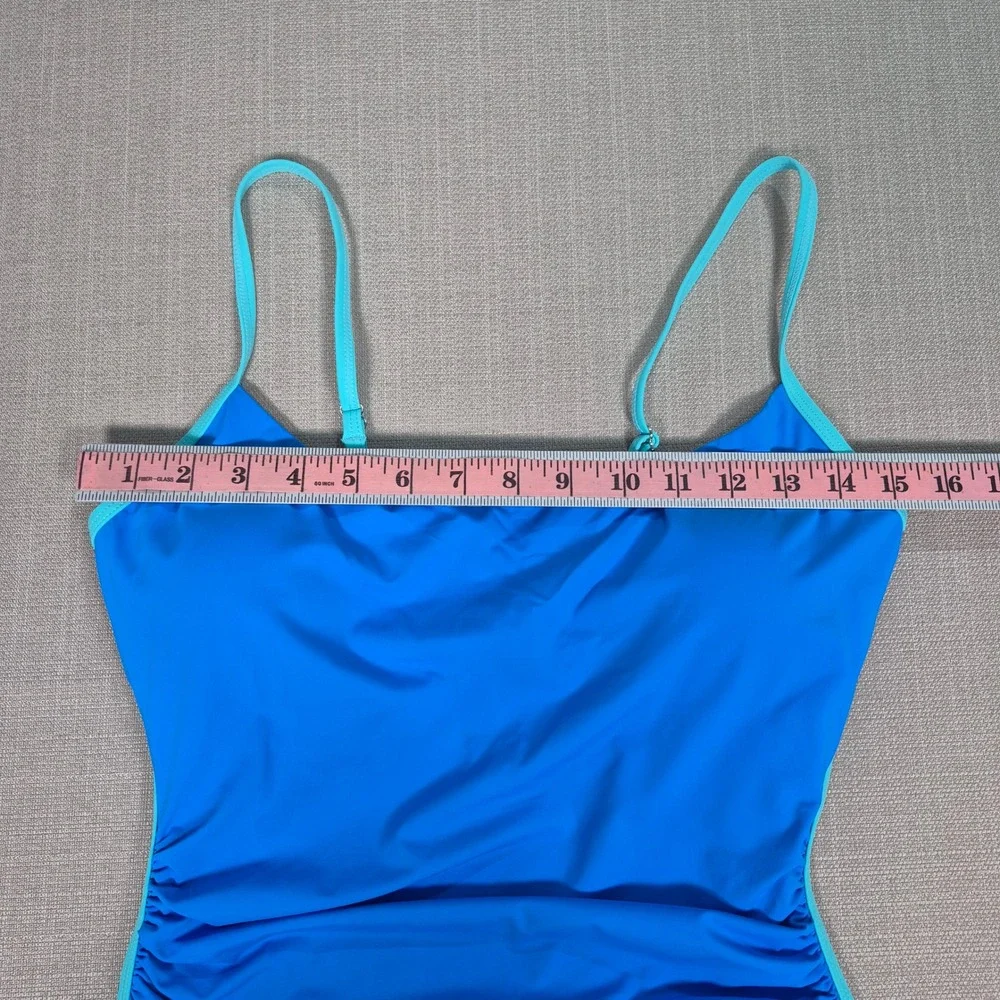 Eomenie Blue Ruched‎ Tummy Control One Piece Swimsuit Adjustable Straps Womens M